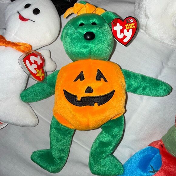 Lot of 5 Ty Halloween Beanie Babies • Spooky Ghost Sheets, Pumpkin Bear, Skeleto - Picture 4 of 13